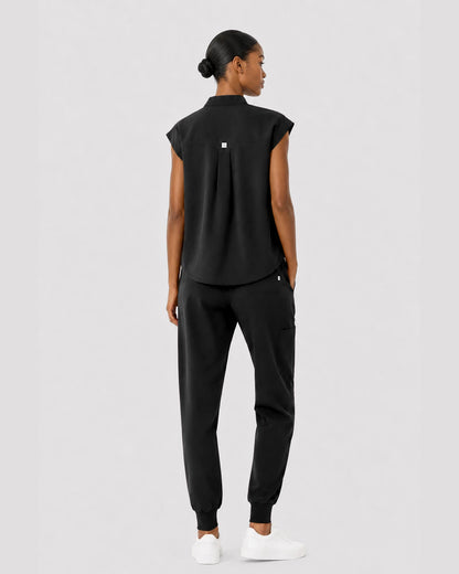 Black Eipnare Women's Sleeveless Mandarin Collar Jogger Scrub Set - Stretch Medical Scrubs for Women