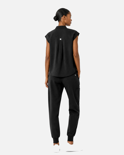 Black – Eipnare Women's Sleeveless Mandarin Collar Jogger Uniform Set – product image 03