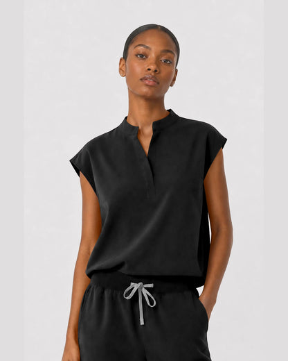 Black Eipnare Women's Sleeveless Mandarin Collar Jogger Scrub Set - Stretch Medical Scrubs for Women