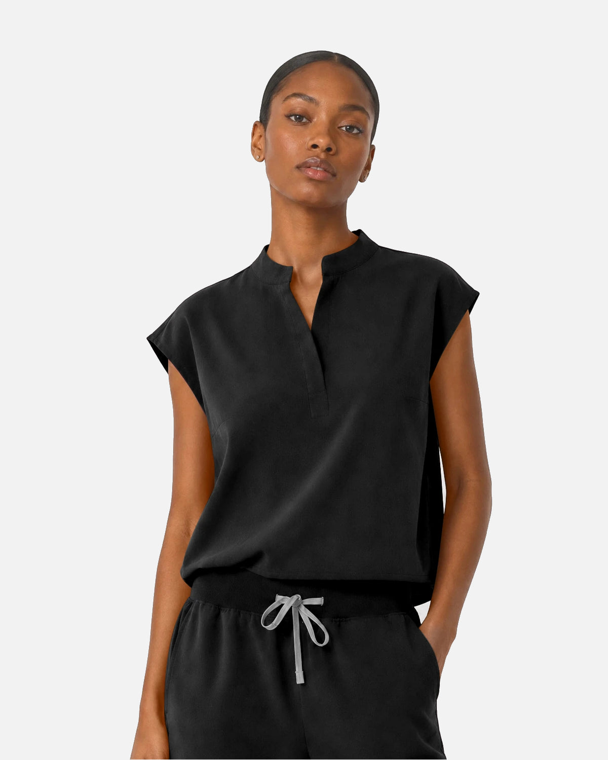 Black – Eipnare Women's Sleeveless Mandarin Collar Jogger Uniform Set – product image 04