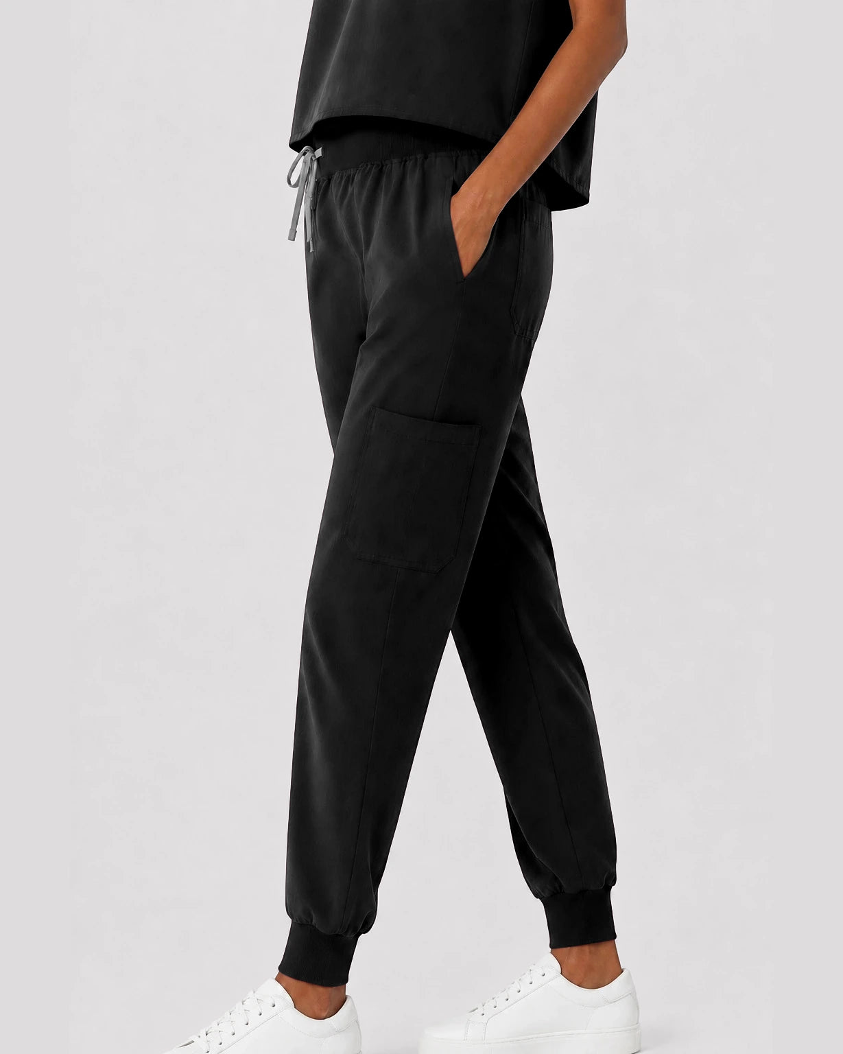 Black Eipnare Women's Sleeveless Mandarin Collar Jogger Scrub Set - Stretch Medical Scrubs for Women