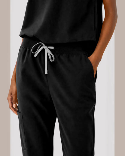 Black Eipnare Women's Sleeveless Mandarin Collar Jogger Scrub Set - Stretch Medical Scrubs for Women
