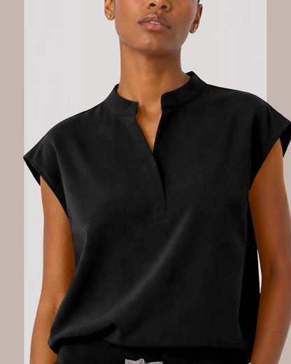 Black Eipnare Women's Sleeveless Mandarin Collar Jogger Scrub Set - Stretch Medical Scrubs for Women