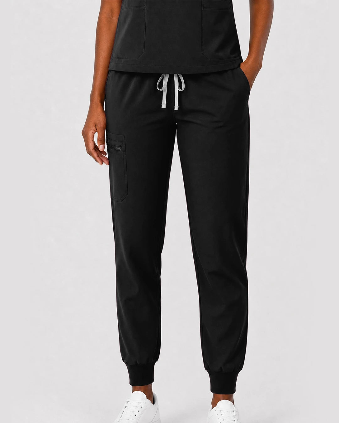 Black Eipnare Women's Split V-Neck Cargo Jogger Scrub Set - Stretch Medical Scrubs for Women