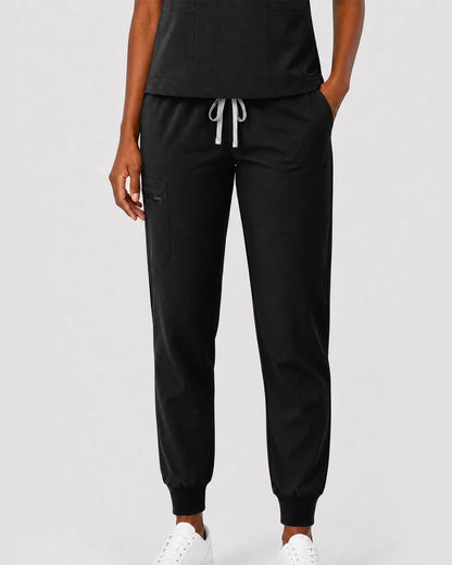Black Eipnare Women's Split V-Neck Cargo Jogger Scrub Set - Stretch Medical Scrubs for Women
