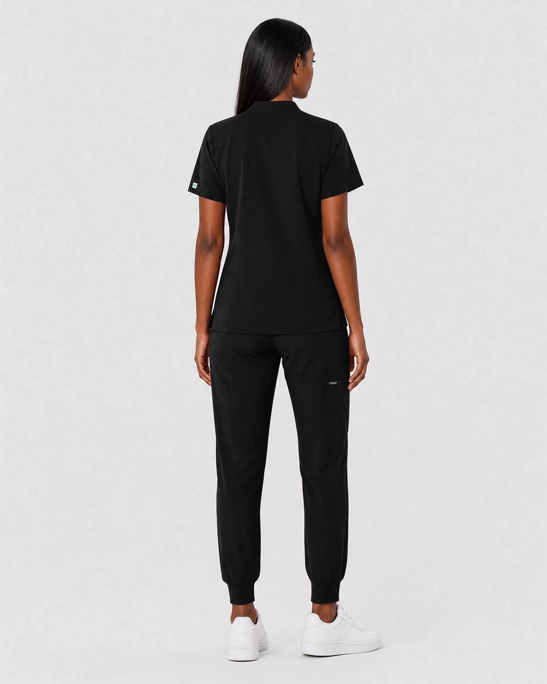 Black Eipnare Women's Split V-Neck Cargo Jogger Scrub Set - Stretch Medical Scrubs for Women