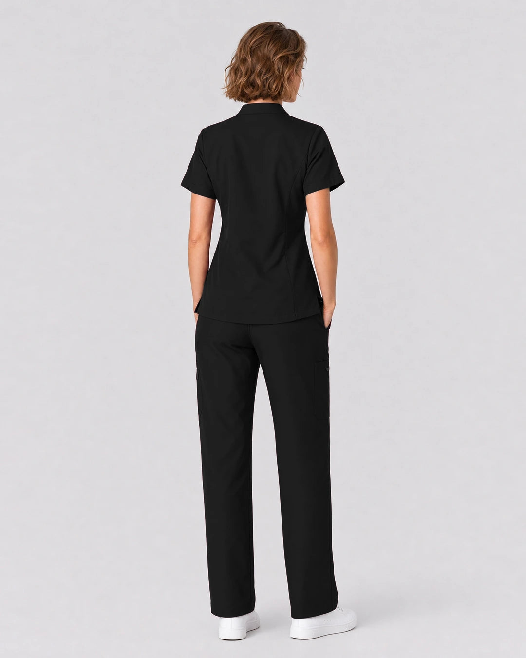 Black Eipnare Women's Split V-Neck Tapered Scrub Set - Stretch Medical Scrubs for Women