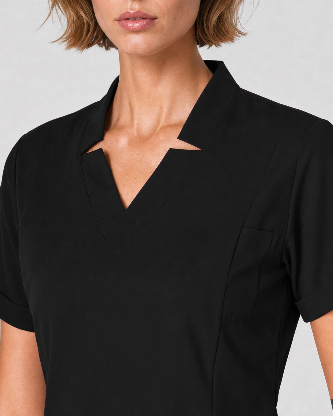 Black Eipnare Women's Split V-Neck Tapered Scrub Set - Stretch Medical Scrubs for Women