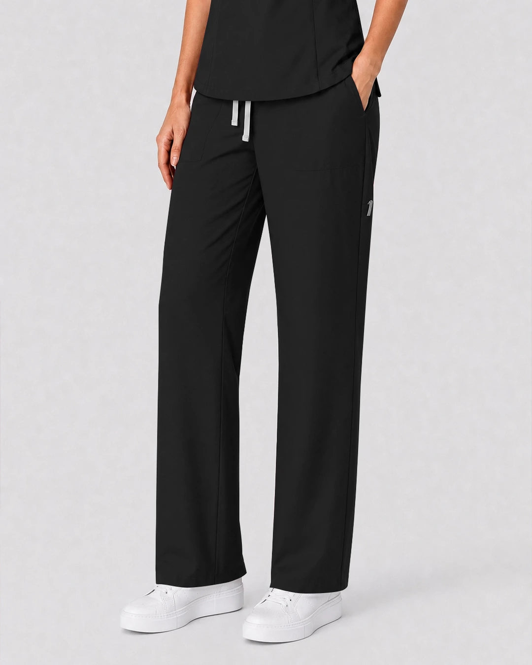 Black Eipnare Women's Split V-Neck Tapered Scrub Set - Stretch Medical Scrubs for Women