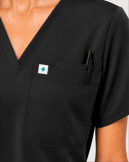 Black Eipnare Women's Knit V-Neck Jogger Scrub Set - Stretch Medical Scrubs for Women