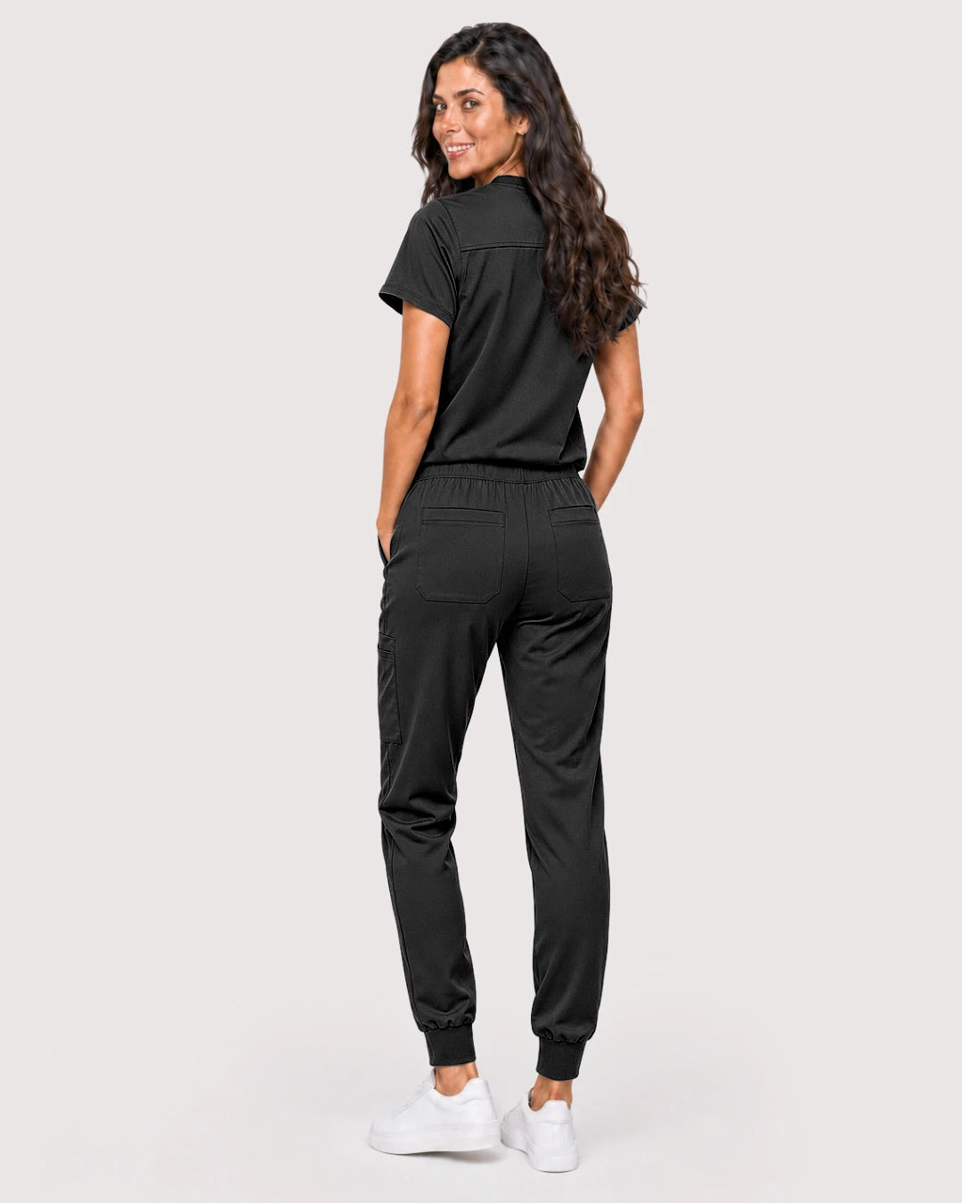Black Eipnare Women's Knit V-Neck Jogger Scrub Set - Stretch Medical Scrubs for Women
