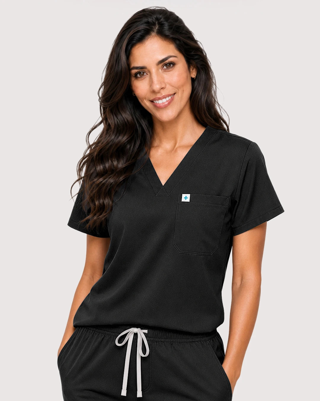 Black Eipnare Women's Knit V-Neck Jogger Scrub Set - Stretch Medical Scrubs for Women