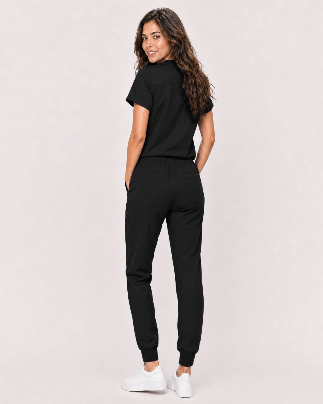 Black Eipnare Women's Classic V-Neck Jogger Scrub Set - Stretch Medical Scrubs for Women
