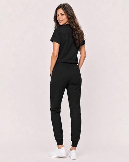 Black Eipnare Women's Classic V-Neck Jogger Scrub Set - Stretch Medical Scrubs for Women