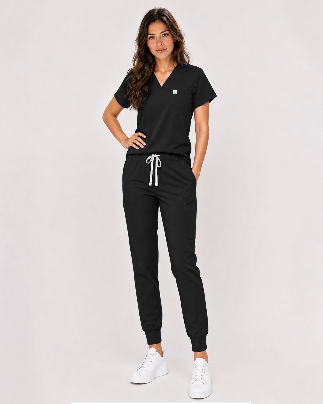 Black Eipnare Women's Classic V-Neck Jogger Scrub Set - Stretch Medical Scrubs for Women