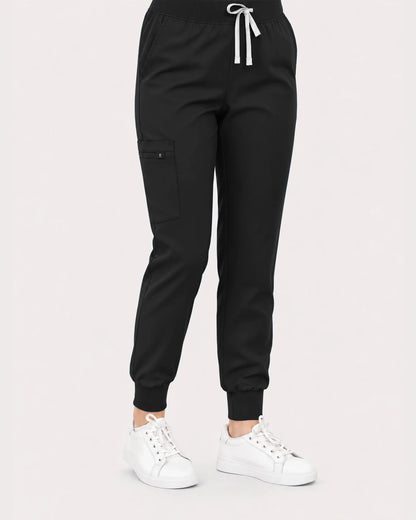Black Eipnare Women's Classic V-Neck Jogger Scrub Set - Stretch Medical Scrubs for Women