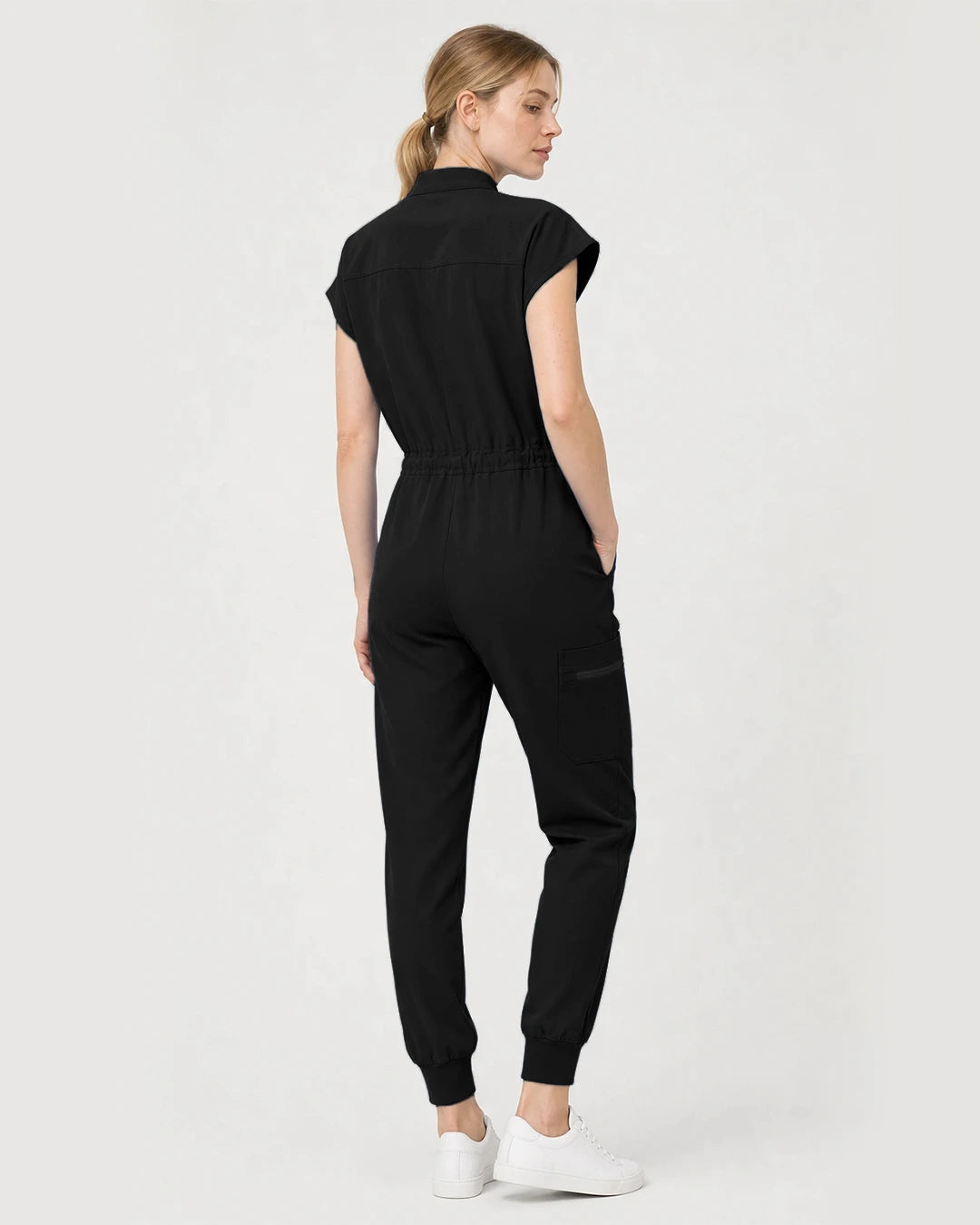 Black Eipnare Women's Zip-Front Sleeveless Scrub Jumpsuit - Stretch Medical Scrubs for Women