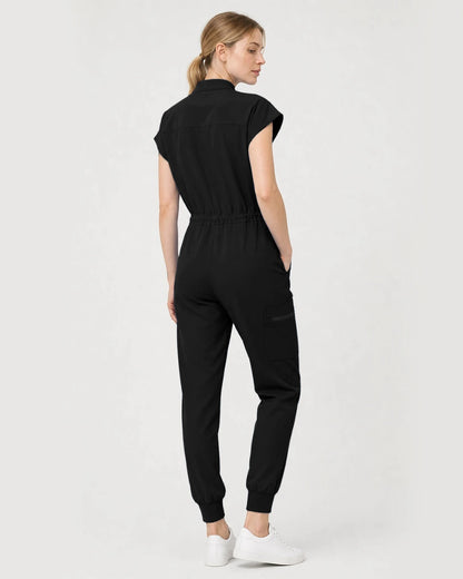 Black Eipnare Women's Zip-Front Sleeveless Scrub Jumpsuit - Stretch Medical Scrubs for Women