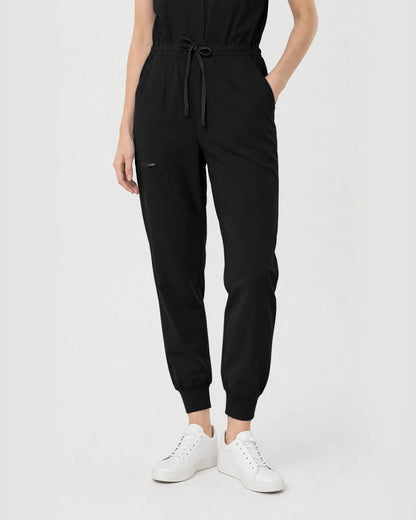 Black Eipnare Women's Zip-Front Sleeveless Scrub Jumpsuit - Stretch Medical Scrubs for Women