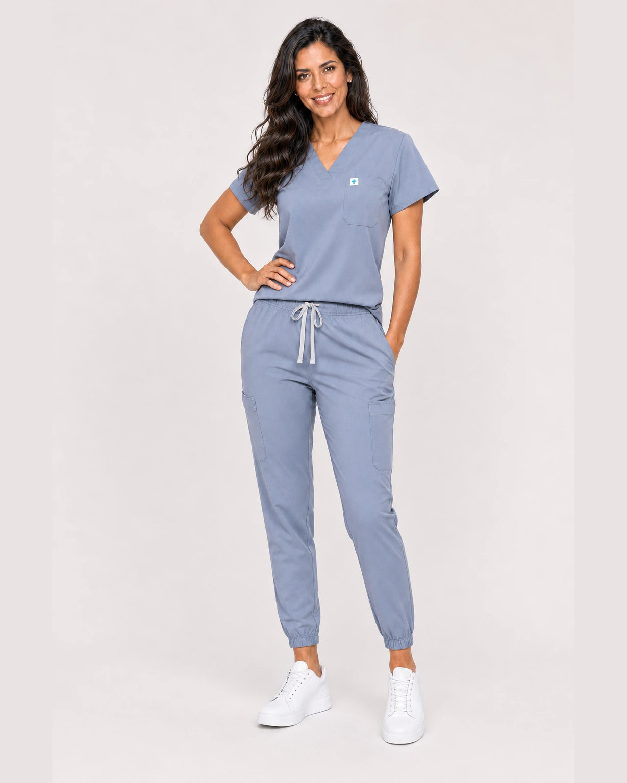 Blue Grey Eipnare Women's V-Neck Jogger Scrub Set - Stretch Medical Scrubs for Women