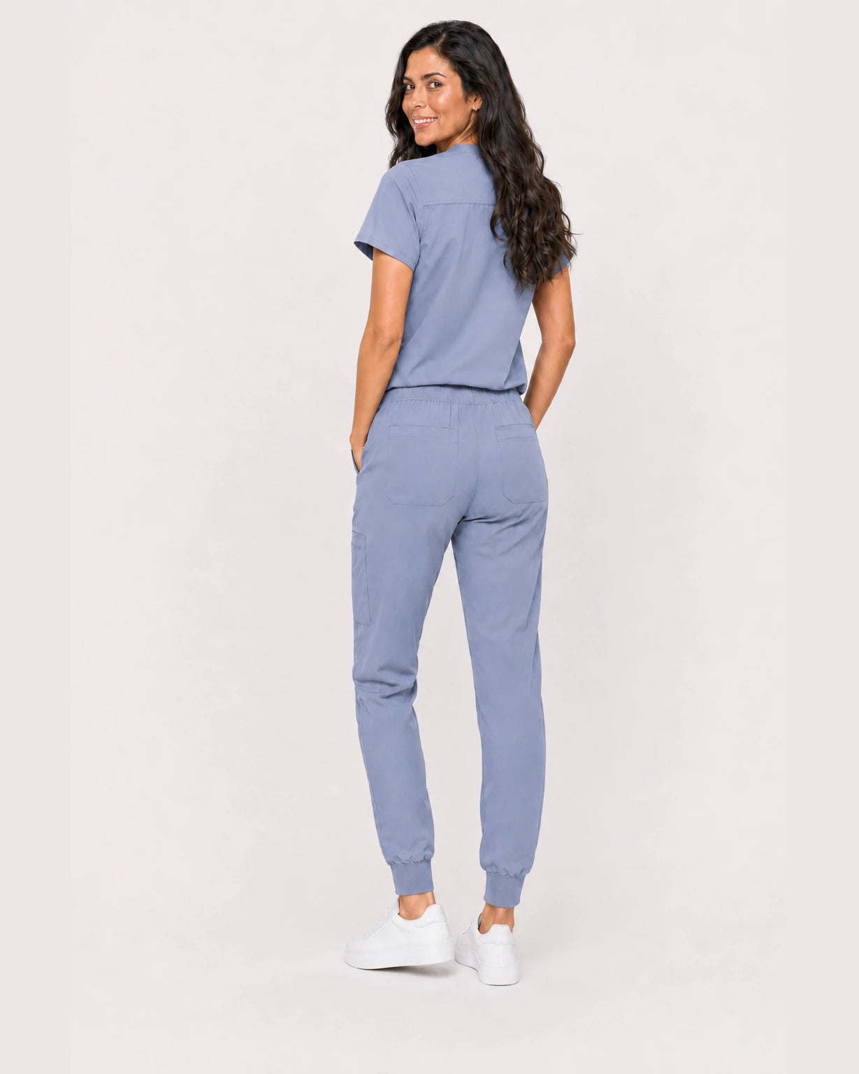 Blue Grey Eipnare Women's V-Neck Jogger Scrub Set - Stretch Medical Scrubs for Women