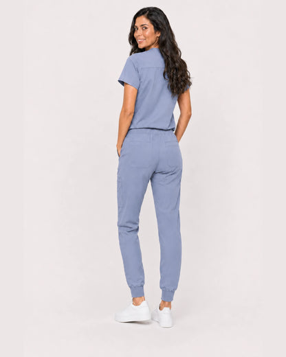 Blue Grey Eipnare Women's V-Neck Jogger Scrub Set - Stretch Medical Scrubs for Women