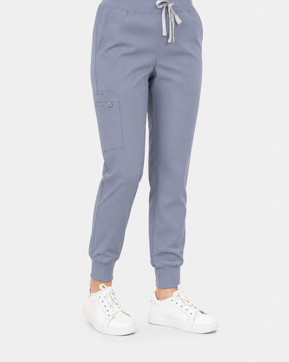 Blue Grey Eipnare Women's V-Neck Jogger Scrub Set - Stretch Medical Scrubs for Women