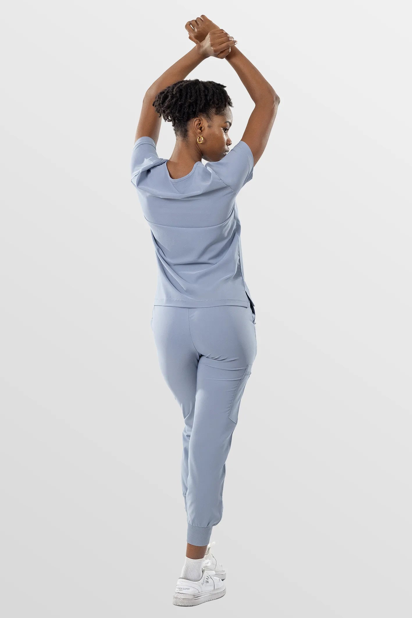 Blue Grey Eipnare Women's Soft Stretch V-Neck Scrub Top & Jogger Pants Set - Stretch Medical Scrubs for Women