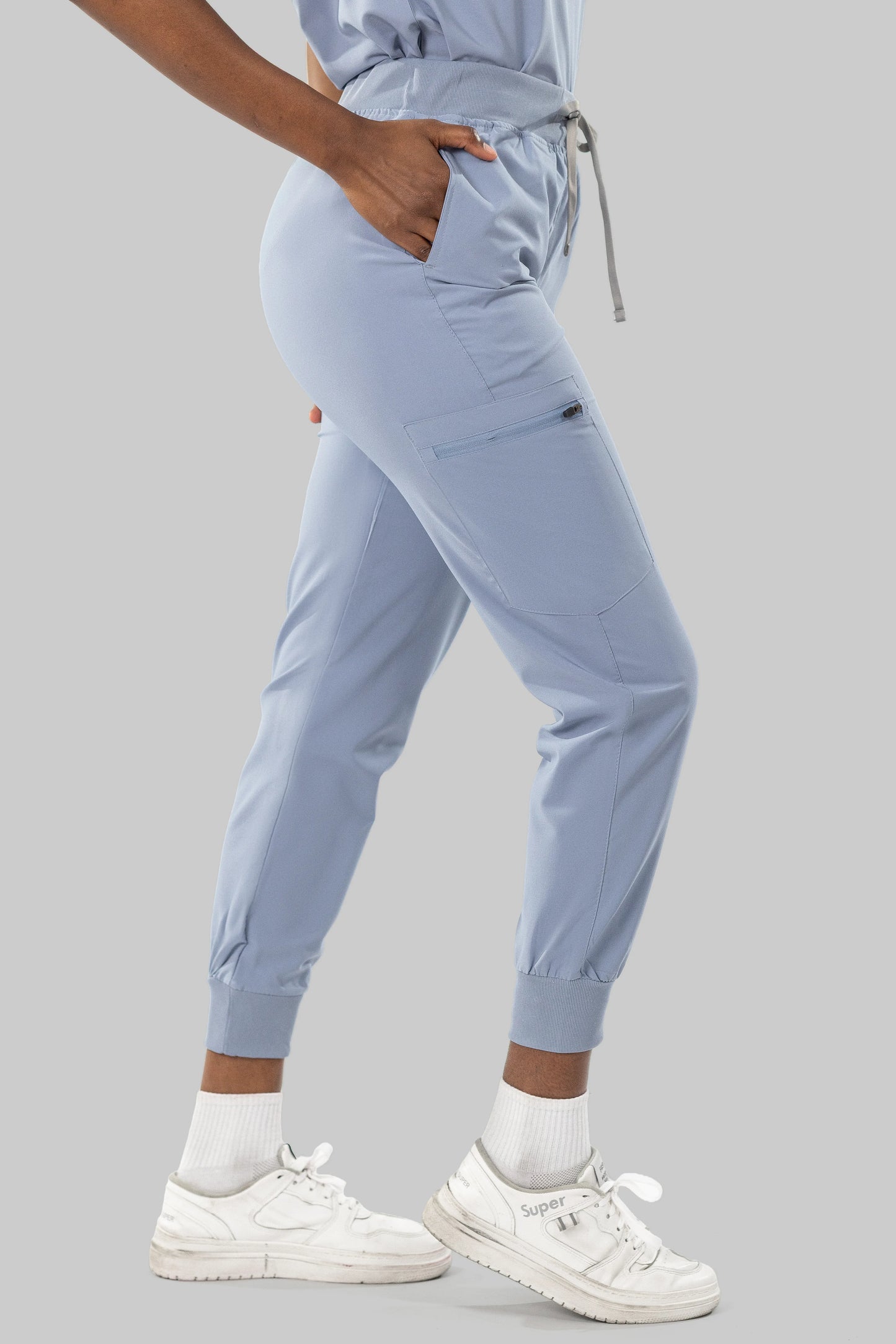 Blue Grey Eipnare Women's Soft Stretch V-Neck Scrub Top & Jogger Pants Set - Stretch Medical Scrubs for Women