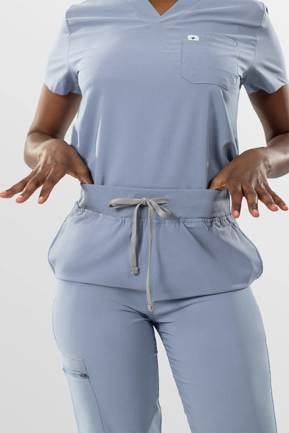 Blue Grey Eipnare Women's Soft Stretch V-Neck Scrub Top & Jogger Pants Set - Stretch Medical Scrubs for Women