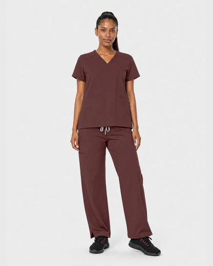 Brown Eipnare Women's 15-Pocket V-Neck Jogger Scrub Set - Stretch Medical Scrubs for Women