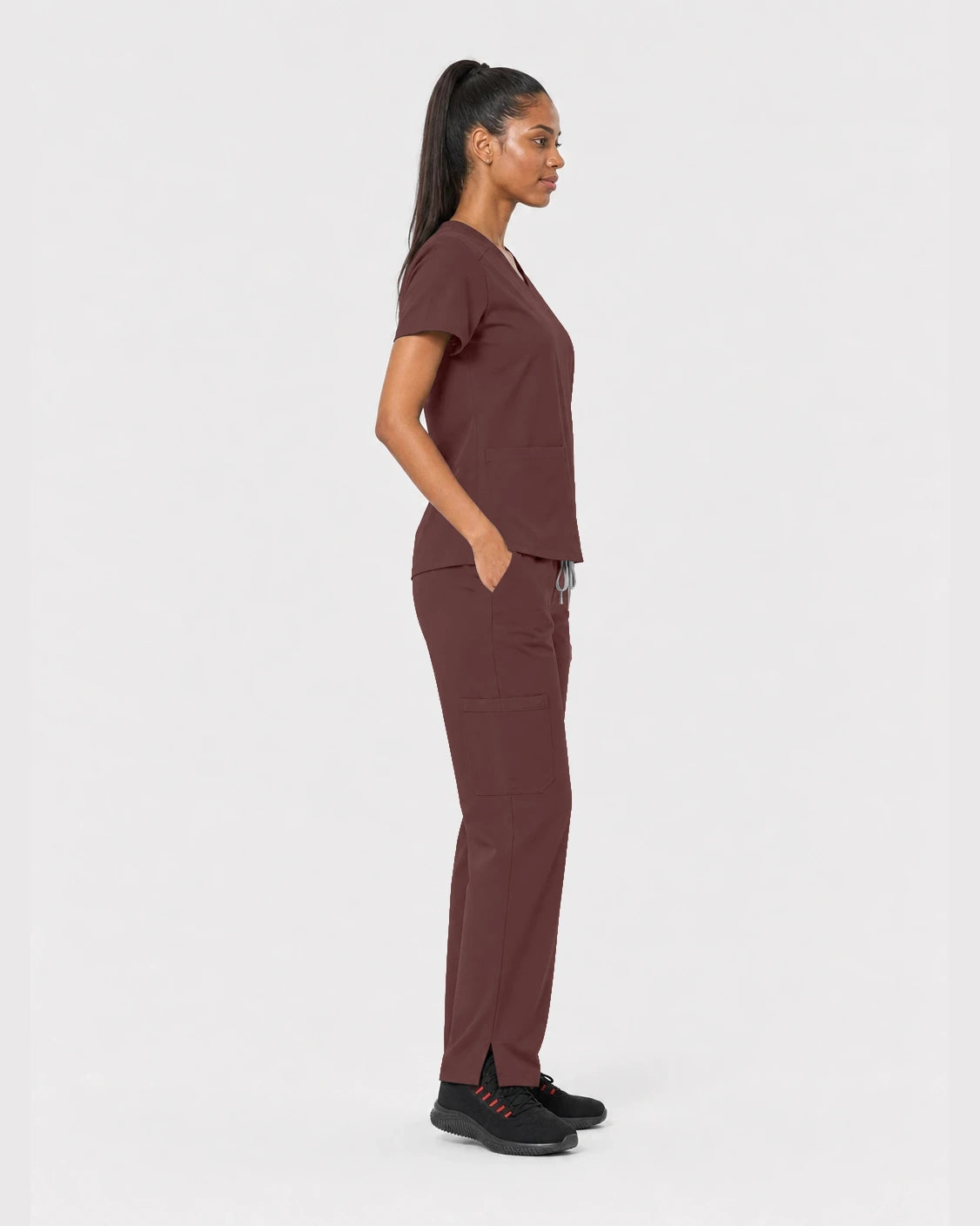 Brown Eipnare Women's 15-Pocket V-Neck Jogger Scrub Set - Stretch Medical Scrubs for Women