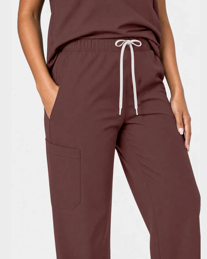Brown Eipnare Women's 15-Pocket V-Neck Jogger Scrub Set - Stretch Medical Scrubs for Women