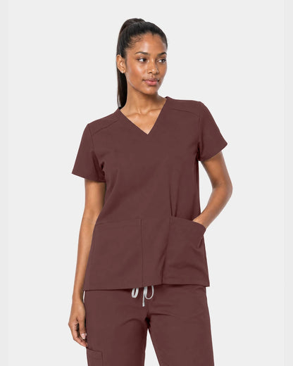 Brown Eipnare Women's 15-Pocket V-Neck Jogger Scrub Set - Stretch Medical Scrubs for Women