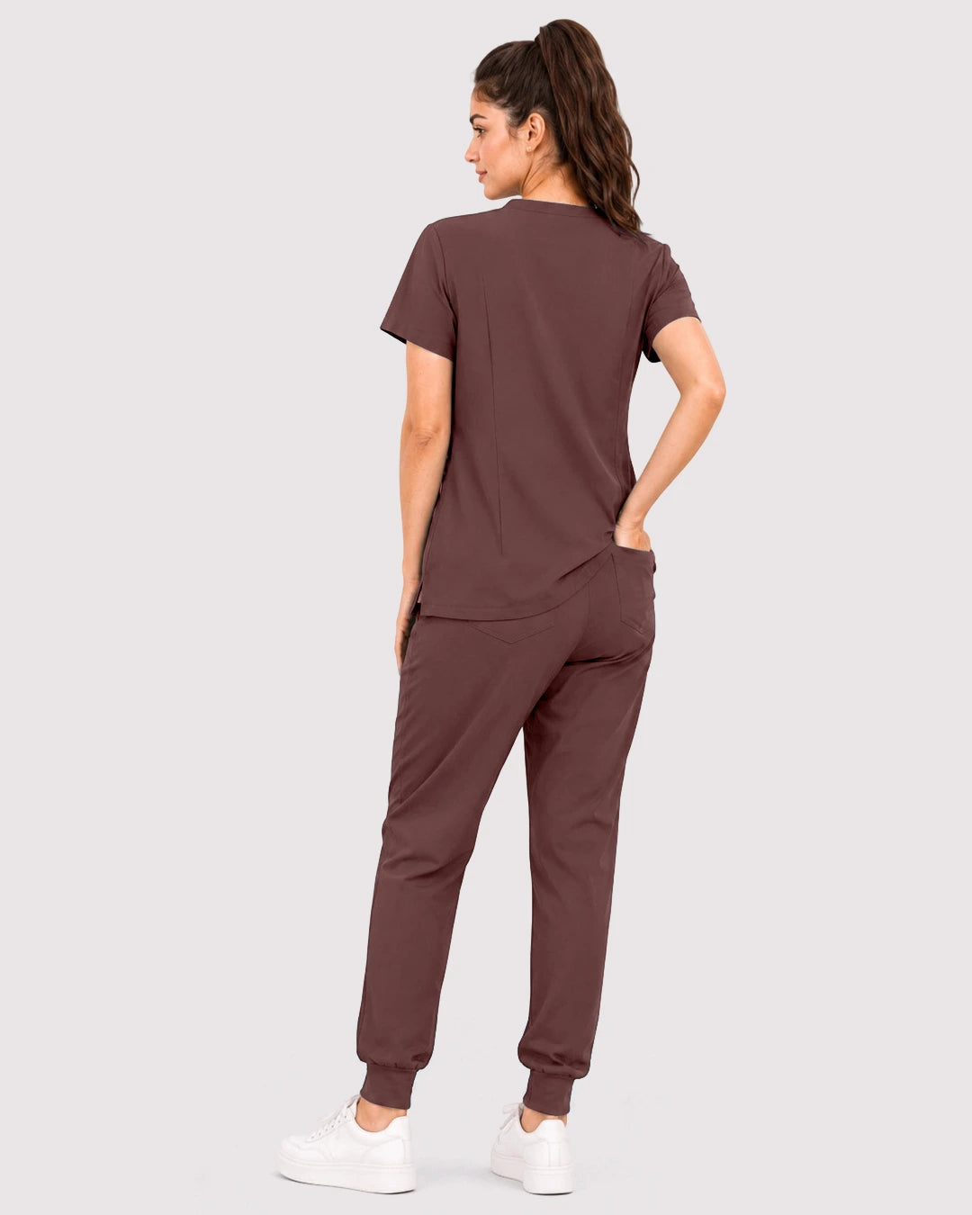 Coffee Eipnare Women's 3-Pocket V-Neck Jogger Scrub Set - Stretch Medical Scrubs for Women