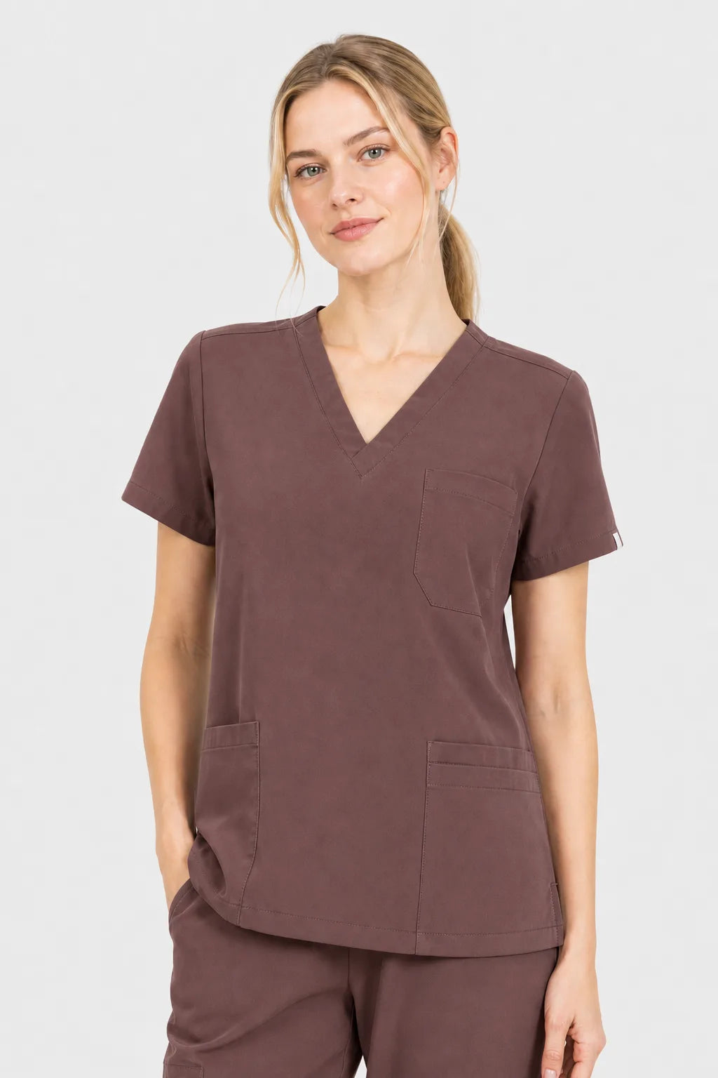 Brown Eipnare Women's V-Neck 8-Pocket Jogger Scrub Set - Stretch Medical Scrubs for Women