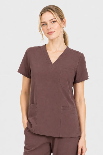 Brown Eipnare Women's V-Neck 8-Pocket Jogger Scrub Set - Stretch Medical Scrubs for Women