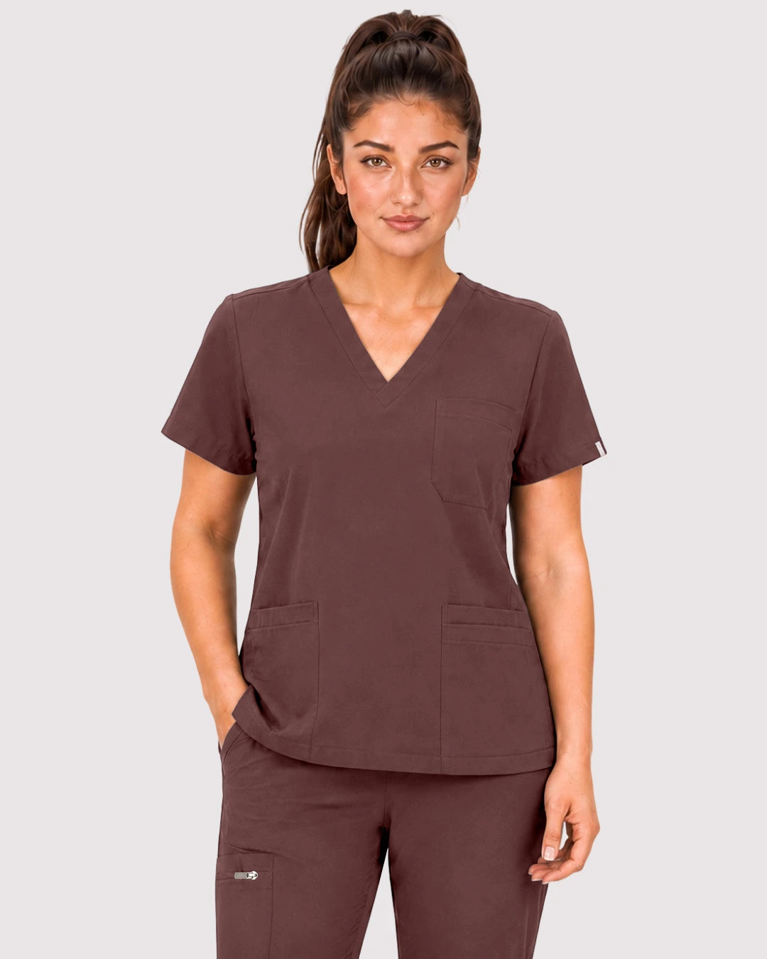 Coffee Eipnare Women's 3-Pocket V-Neck Jogger Scrub Set - Stretch Medical Scrubs for Women