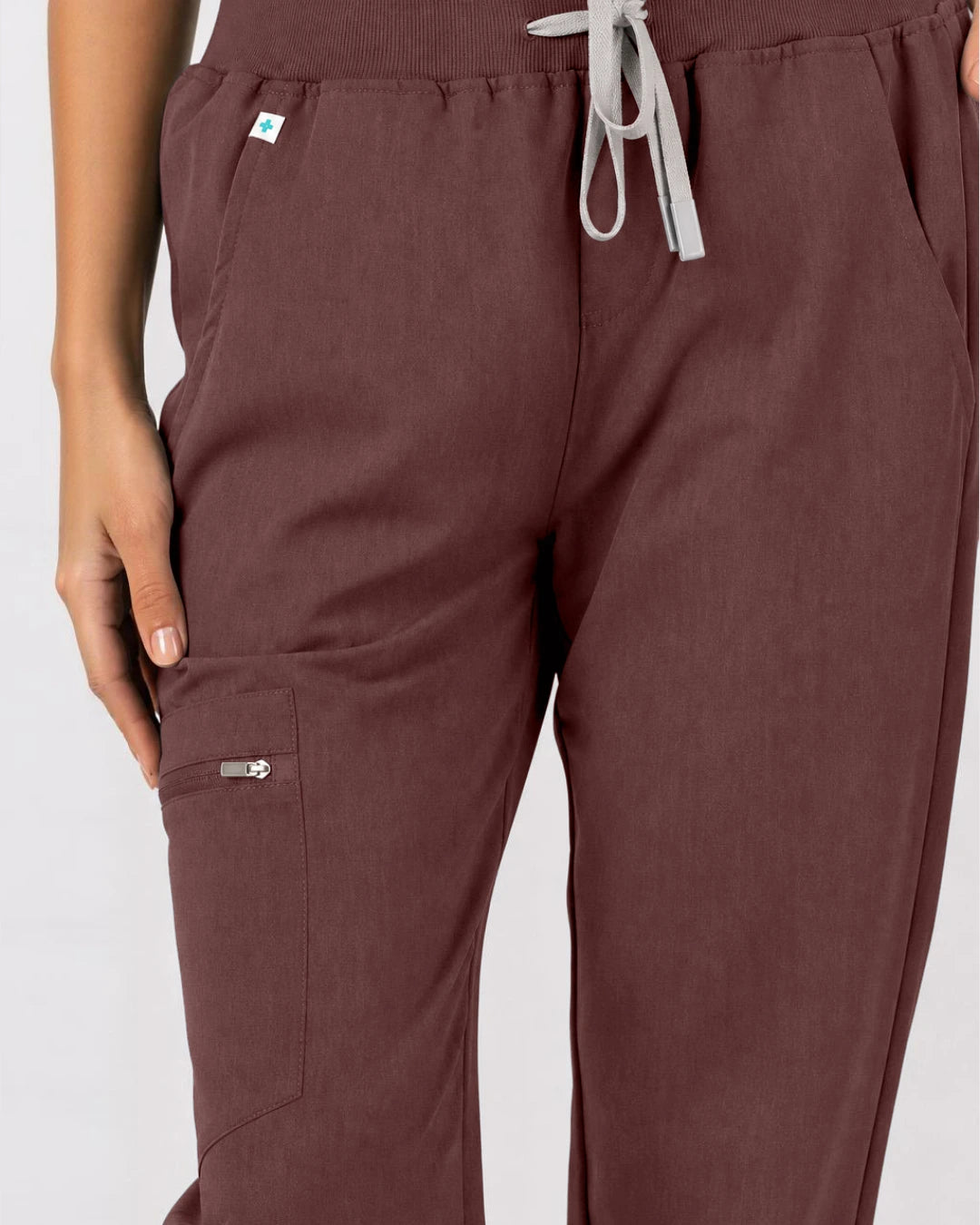 Coffee Eipnare Women's 3-Pocket V-Neck Jogger Scrub Set - Stretch Medical Scrubs for Women
