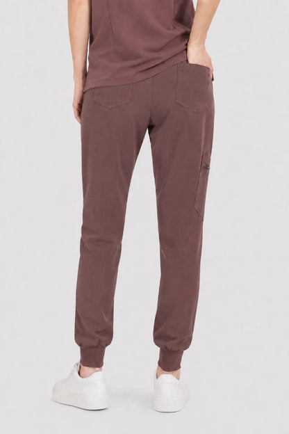 Brown Eipnare Women's V-Neck 8-Pocket Jogger Scrub Set - Stretch Medical Scrubs for Women