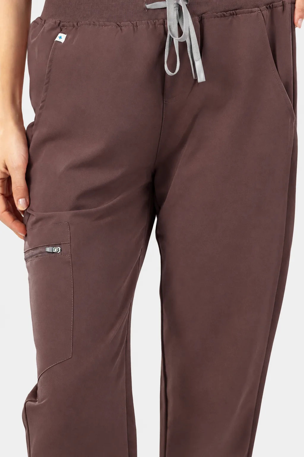 Brown Eipnare Women's V-Neck 8-Pocket Jogger Scrub Set - Stretch Medical Scrubs for Women