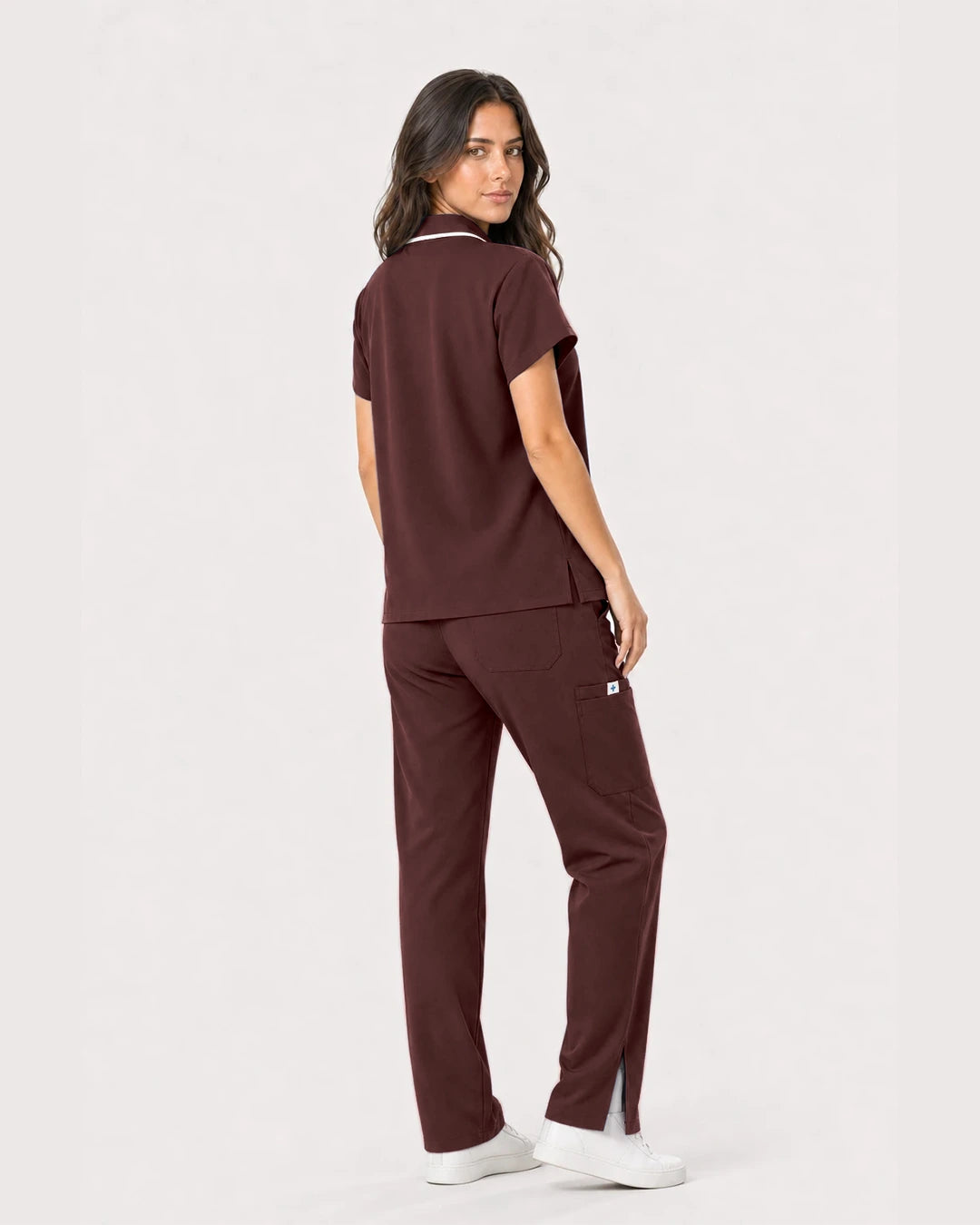 Coffee Eipnare Women's Zip Polo Straight-Leg Scrub Set - Stretch Medical Scrubs for Women