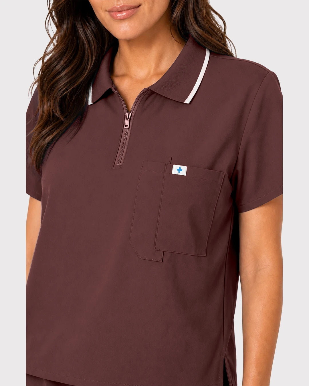 Coffee Eipnare Women's Zip Polo Straight-Leg Scrub Set - Stretch Medical Scrubs for Women