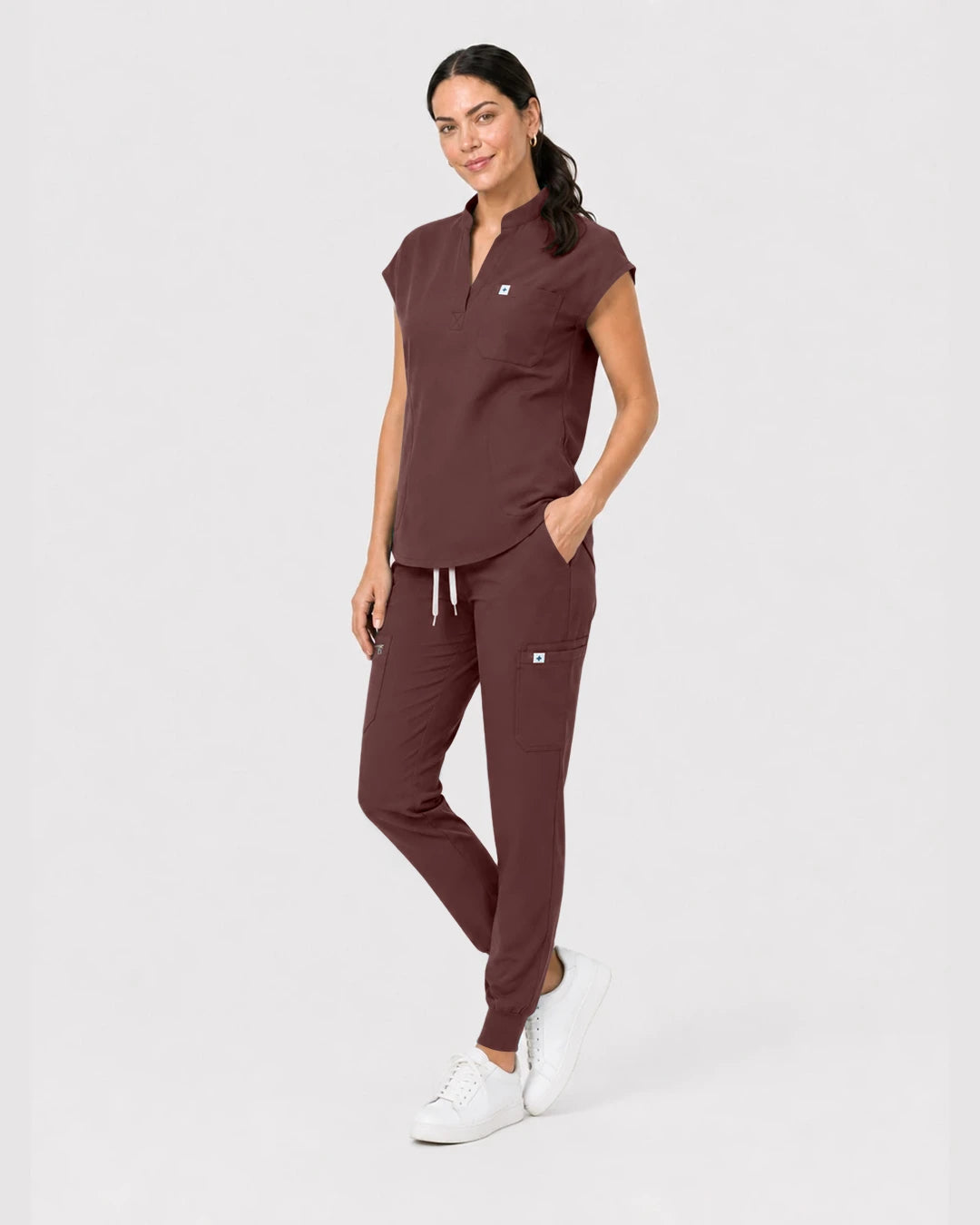 Coffee Eipnare Women's Henley Sleeveless Jogger Scrub Set - Stretch Medical Scrubs for Women