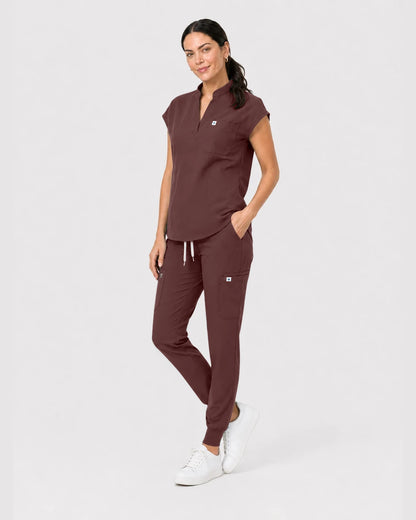 Coffee Eipnare Women's Henley Sleeveless Jogger Scrub Set - Stretch Medical Scrubs for Women