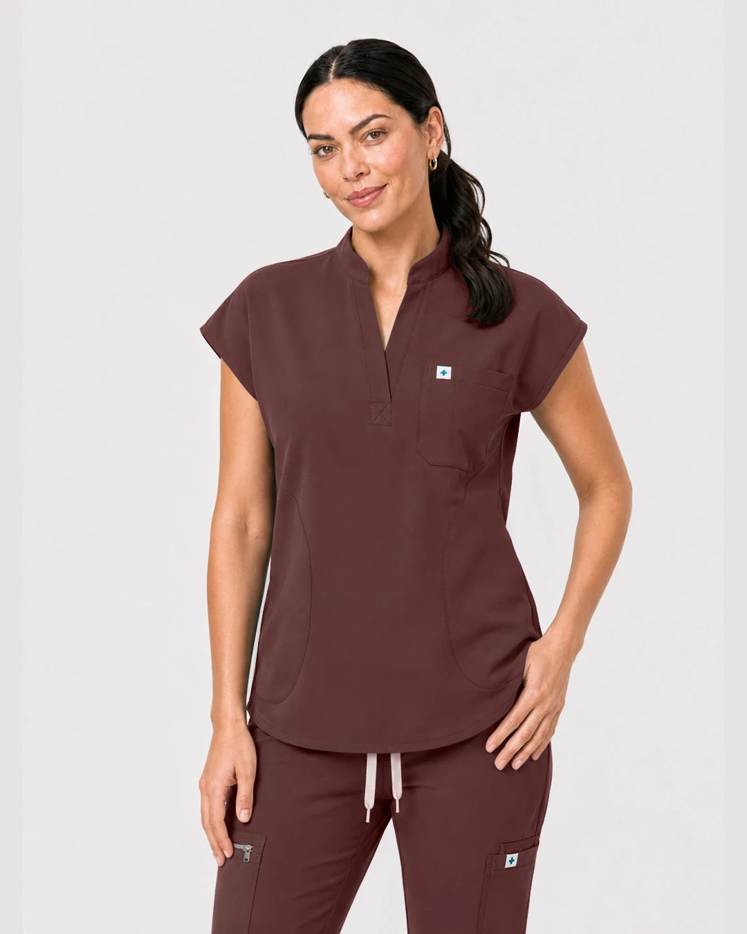 Coffee Eipnare Women's Henley Sleeveless Jogger Scrub Set - Stretch Medical Scrubs for Women