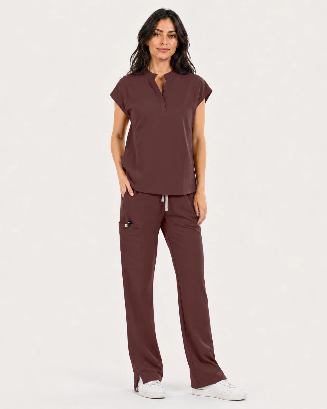 Coffee Eipnare Women's Mandarin Sleeveless Straight-Leg Scrub Set - Stretch Medical Scrubs for Women