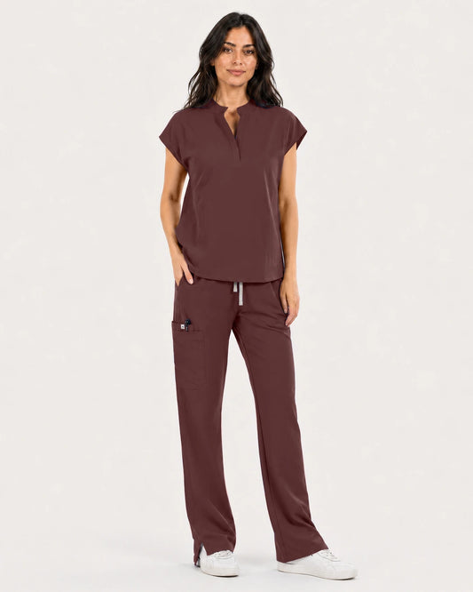 Coffee Eipnare Women's Mandarin Sleeveless Straight-Leg Scrub Set - Stretch Medical Scrubs for Women