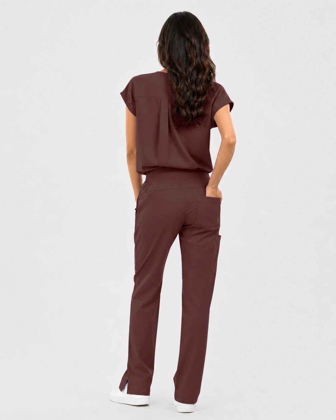 Coffee Eipnare Women's Mandarin Sleeveless Straight-Leg Scrub Set - Stretch Medical Scrubs for Women