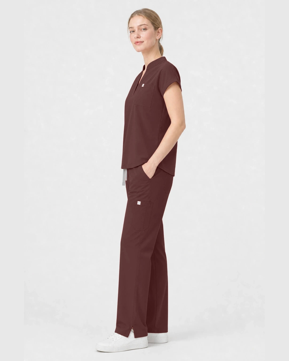 Brown Eipnare Women's Henley Sleeveless Straight-Leg Scrub Set - Stretch Medical Scrubs for Women